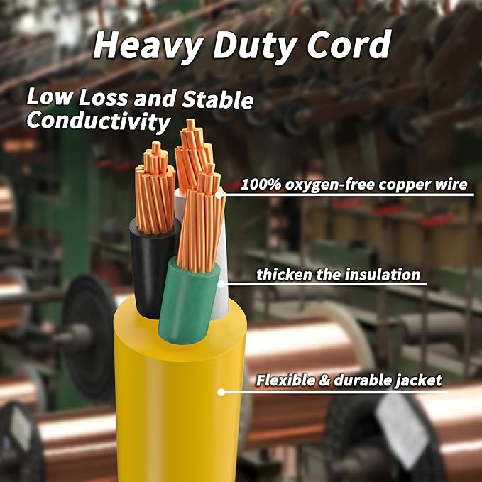 PlugSaf 12/3 Gauge Yellow Indoor Outdoor Extension Cord 1FT (3 Pack) with Lighted Indicator,3 Prong SJTW Heavy Duty Extension Cable with 3 Prong Grounded Plug for Safety,ETL Listed
