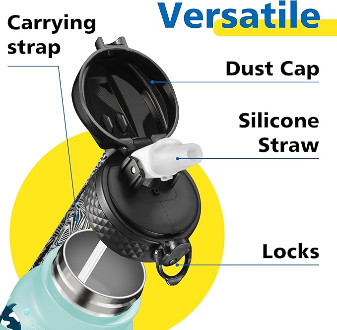 Han's Bottle Kids Water Bottle with Straw Lid - Insulated Stainless Steel Reusable Tumbler for Girls,Boys,Thermo Mug,17oz,Ocean Fish