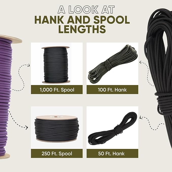 The Paracord Store | Type III 550 Paracord - 1000 FT Spool, Solar Orange | Heavy Duty 7 Strand Tactical Paracord - USA Made Nylon Outdoor Parachute Cord for Camping, Fishing & More - Survival Cord