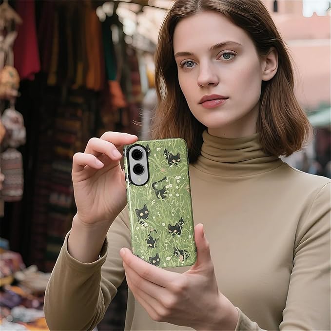 for Samsung Galaxy S25 Edge Case,HL2 Grass Cat Hybrid 2 Layer Hard Shell Silicone Protective Pattern Design Case