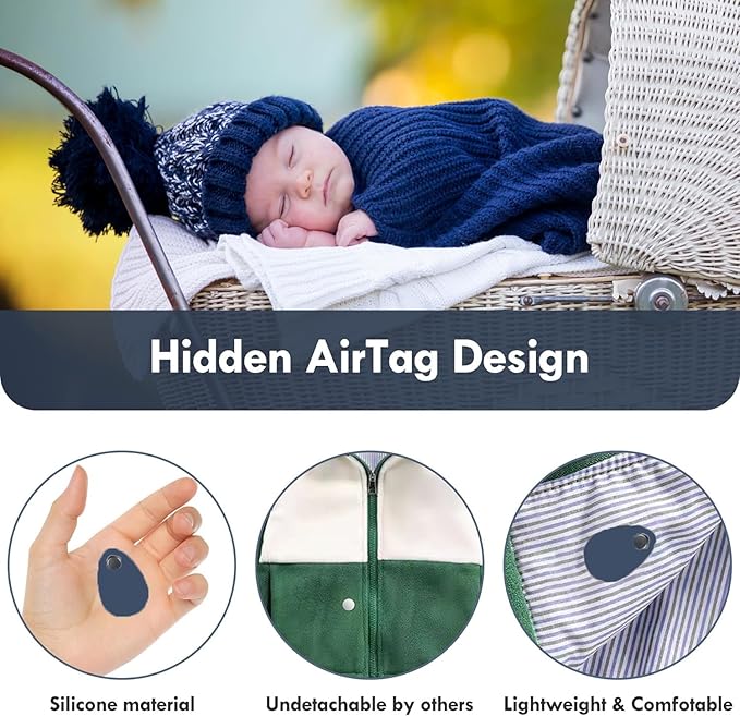 Airtag Holder for Kids Baby Toddler Hidden 2 Pack GPS Tracker Case, Anti-Removal Airtag Silicone Case with Safety Pins, Suitable for Children, Elderly, Pets, Backpack, Luggage (Blue+Blue)