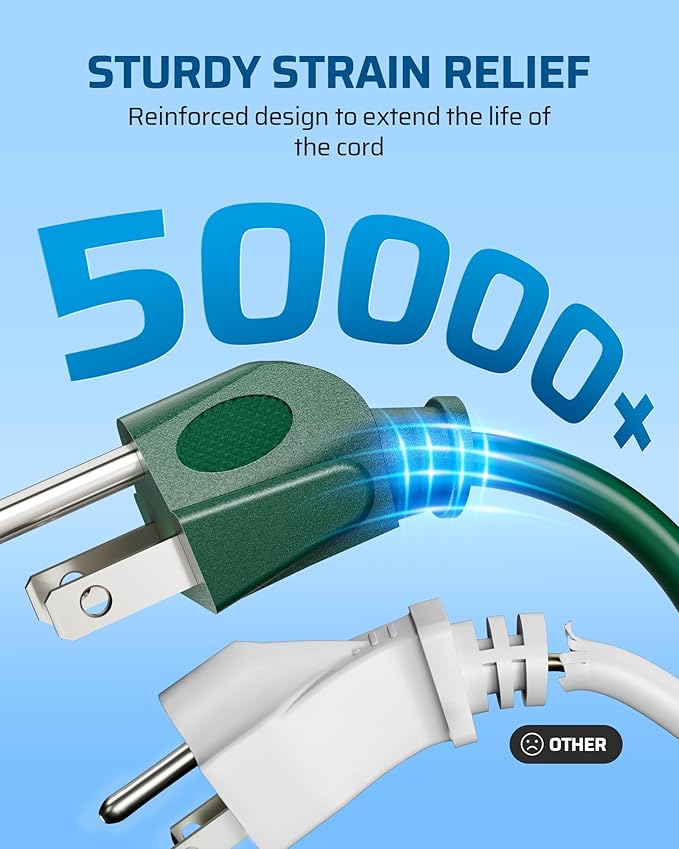 DEWENWILS Christmas Outdoor Extension Cord 1 to 3 Splitter, Total 12FT, 13A 125V 1625W 16/3C SJTW Extension Cord Outdoor, Heavy Duty Extension Cord for Holiday Decorations, Outdoor Light, ETL