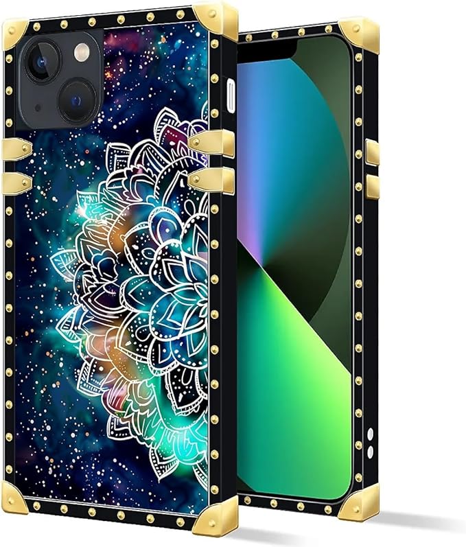 Compatible with iPhone 13 Case, Starry Sky Colourful Mandala Luxury Golden Decoration for Girl Women Soft TPU Shockproof Protective Hard PC Back for iPhone 13