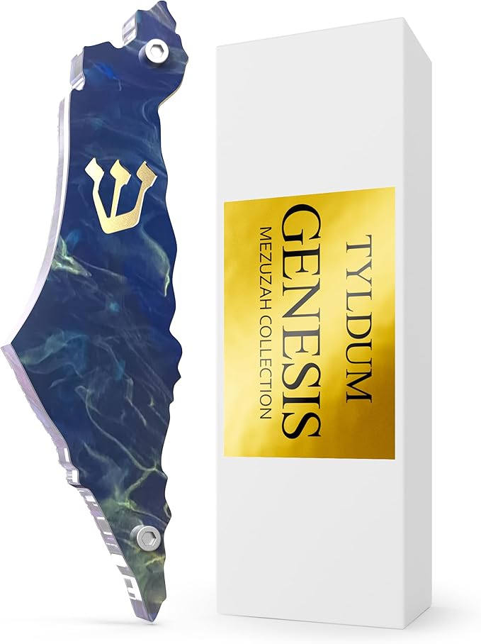 Genesis Mezuzah for Door – Modern Acrylic Mezuzah Case Without Kosher Scroll – Handmade in Canada Judaica Gift, Weatherproof, Jewish Artisan Design, Clear Case (Map, Deep Sea)