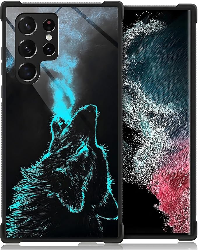 for Samsung Galaxy S23 Ultra Case, Blue Breathing Wolf Pattern Graphic Design Girl Boy Soft Silicone Hard Acrylic Shock Protection for Samsung Galaxy S23 Ultra