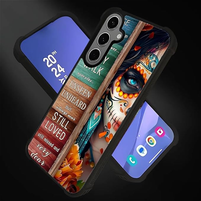 for Samsung Galaxy S24 S25 Plus Case, Sugar Skull Day of Death Halloween Pattern Graphic Design Girl Boy Soft Silicone Hard Acrylic Shock Protection for Samsung Galaxy S24 S25 Plus