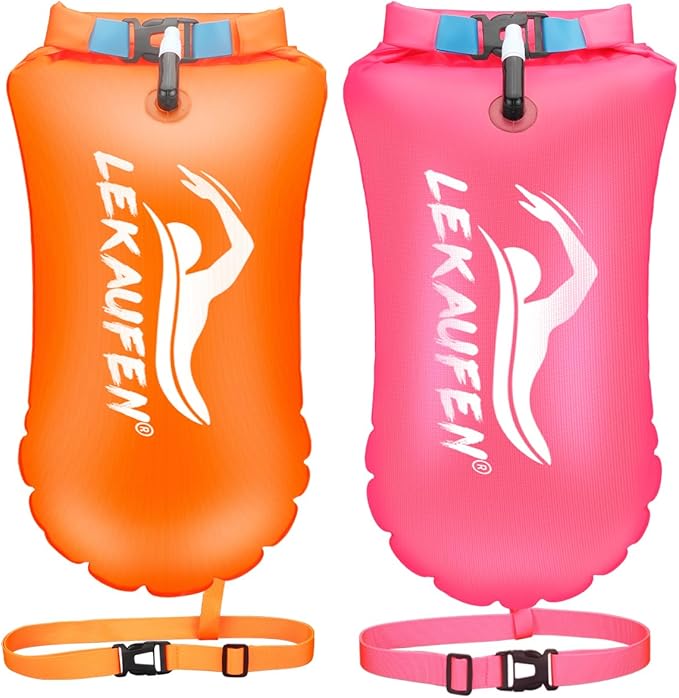 Swim Buoy for Open Water 2 Pack, 20L Swim Safety Float Waterproof Dry Bag for Swimmers Triathletes Kayakers Snorkelers, Swimming Pull Buoy for Safer Swim Training (Orange & Pink)