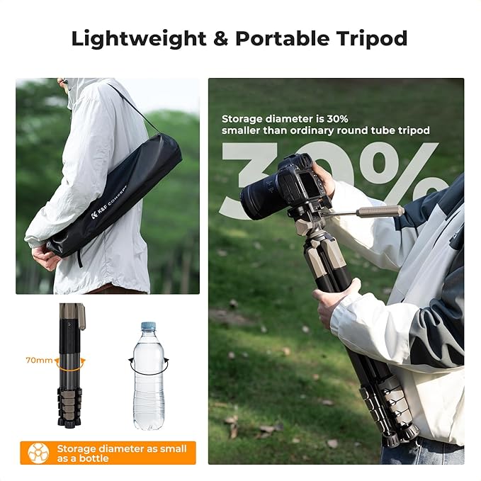 K&F CONCEPT Camera Tripod, 75" Lightweight Portable Travel Outdoor DSLR Tripods for Camera Phone Video Recording Tripod Stand, Cellphone Clip for Smartphone Live Streaming Vlog (Grey, 75'')