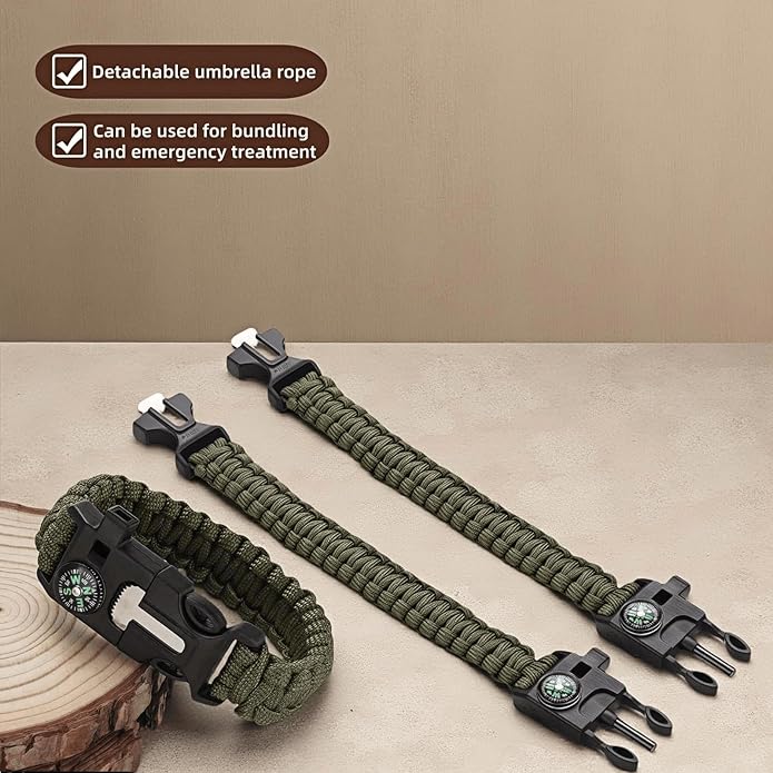 Chinshwehaw 5 in 1 Survival Bracelet-Fire Starter,Loud Whistle,Compass,Paracord Rope & Cutter,Military Grade Tactical Gear for Emergency for Emergency,Camping&Hiking Gear
