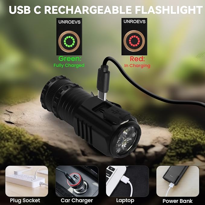 UNROEVS Mini Flashlight 2550 Lumens Rechargeable USB C Charging, Small Flashlights High Lumens 5 Modes, Pocket Light with Clip, Magnetic Flash Light for EDC,Camping, Hiking,Emergency (24pack)