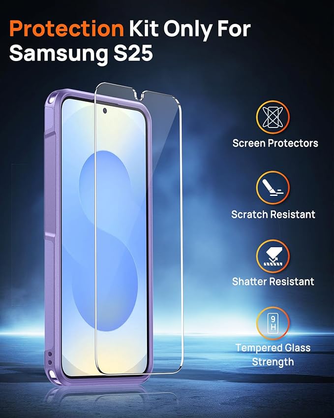 Lanhiem for Samsung Galaxy S25 S24 Phone Case with Tempered Glass Screen Protector, Shock Absorption, Anti-Scratch Shockproof Case Cover for Samsung S25 S24, Purple