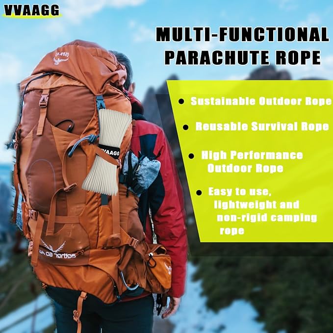 VVAAGG 1000 Paracord Rope, 50ft 12 Strand Parachute Cord for Crafting, DIY Projects, Survival Bracelets, Camping, Tent, Clothsline, Outdoor Hiking, Fishing (White, 50FT)