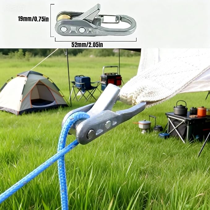 6-Pack Rope Tensioner Paracord Adjusters,Rope Tightening Tool,Knot-Free Locking Tie-Down Tool with Roller, Quick Adjust Buckle for Camping,Tarps,Guy Lines,Boating & Outdoor Gear 1PCS