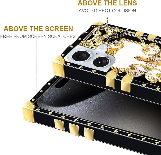 Compatible with iPhone 16 Plus Case, Gold Grain Flowers Luxury Golden Decoration for Girl Women Soft TPU Shockproof Protective Hard PC Back