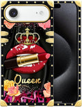 for iPhone 17 Air Case Luxury Golden Decoration for Girl Women Soft TPU Shockproof Protective Hard PC Back for iPhone 17 Air Crazy Pattern Queen Lip Crown Leopard Print