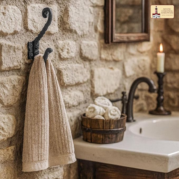 Mystic Colonial Rustic Cast Iron Wall Hooks, Heavy Duty Blackened Vintage Utility Hangers for Coats, Towels, Hats & Bags � Pack of 2, Size 14.4?cm x 14?cm, Mounting Hardware Included