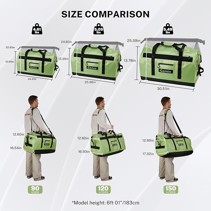 Gonex Waterproof Duffel Bag, 90L Heavy Duty Dry Duffle Bag with Reinforced Thickened Bottom, 3-in-1 Convertible Large Travel Backpack for Kayaking, Motorcycle, Camping & Boating, Army Green