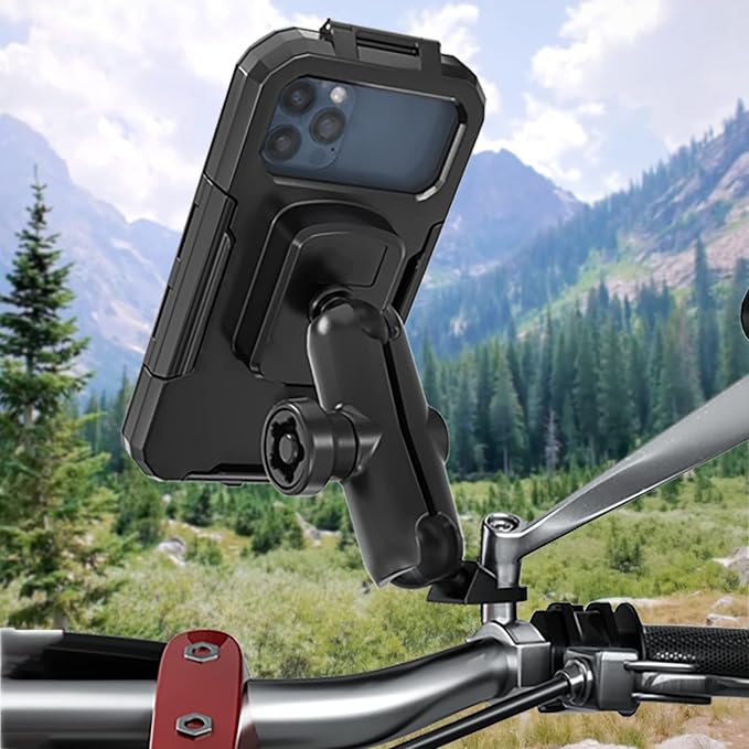 iMESTOU Waterproof Rearview Mirror Phone Mount, Motorcycle 1" Ball Phone Holder with Anti-Theft Double Socket Arm &Aluminum Ball Base 360° Rotation Fits for 3.5"-6.1" Cellphones (Size S)