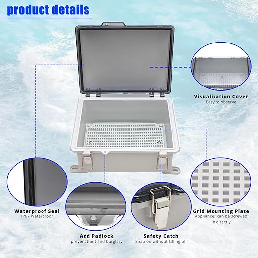 MAKERELE Small Waterproof Electrical Junction Box Clear ABS Plastic Dustproof Boxes Hinged Shell Outdoor Universal Project Enclosure with Clear Cover 8.6×6.7×4.3 inch (220×170×110mm)