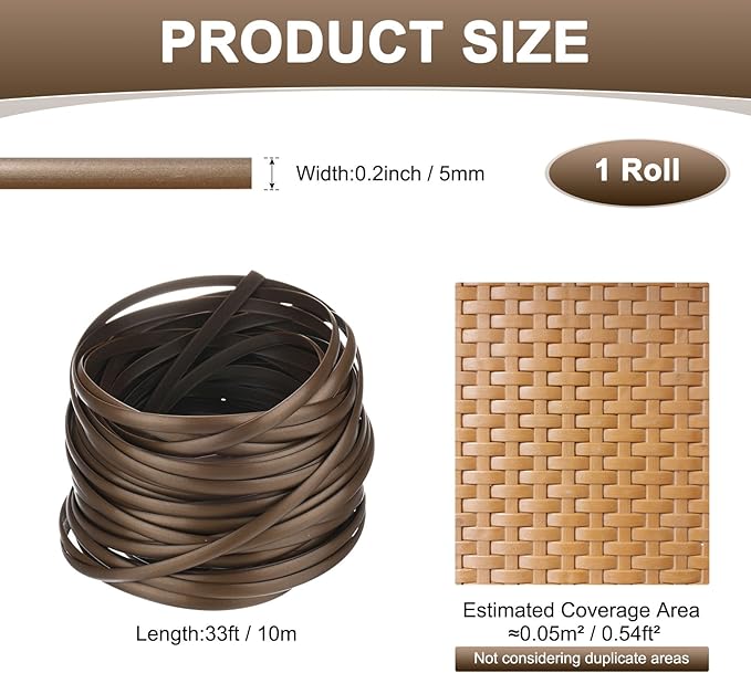 M METERXITY 1-Pack Wicker Repair Kit, 5mm x 33ft/10m Plastic Flat Rattan Replacement Supplies for Patio Furniture Repair/Basket Making/Chair Weaving, Synthetic Woven Rattan [Copper]