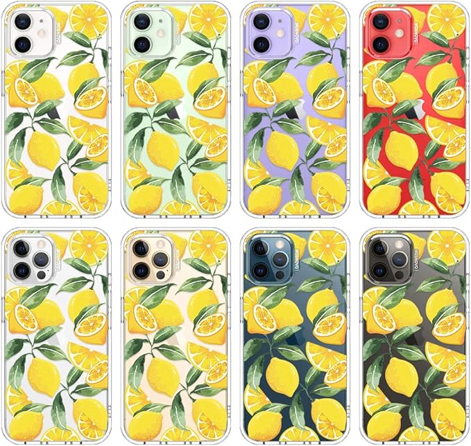 MOSNOVO Case for iPhone 12 & iPhone 12 Pro, [Buffertech 6.6ft Military-Grade Drop Protection] [Anti Peel Off Tech] Clear TPU Bumper Phone Case Cover Design - Lemon
