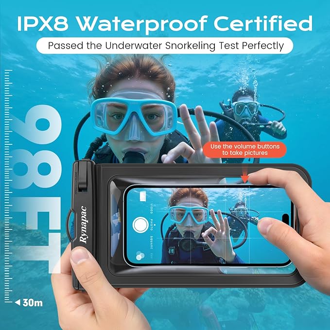 Rynapac Waterproof Phone Pouch - 2 Pack, IPX8 Waterproof Phone Case with Lanyard for iPhone 17 16 15 Pro Max, Cell Phone Dry Bag for Beach Vacation Travel Cruise Essentials, Touch Screen, Up to 8.5"