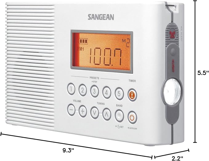 Sangean H201 Shower Radio AM/FM Waterproof, Weather Alert Radio, White