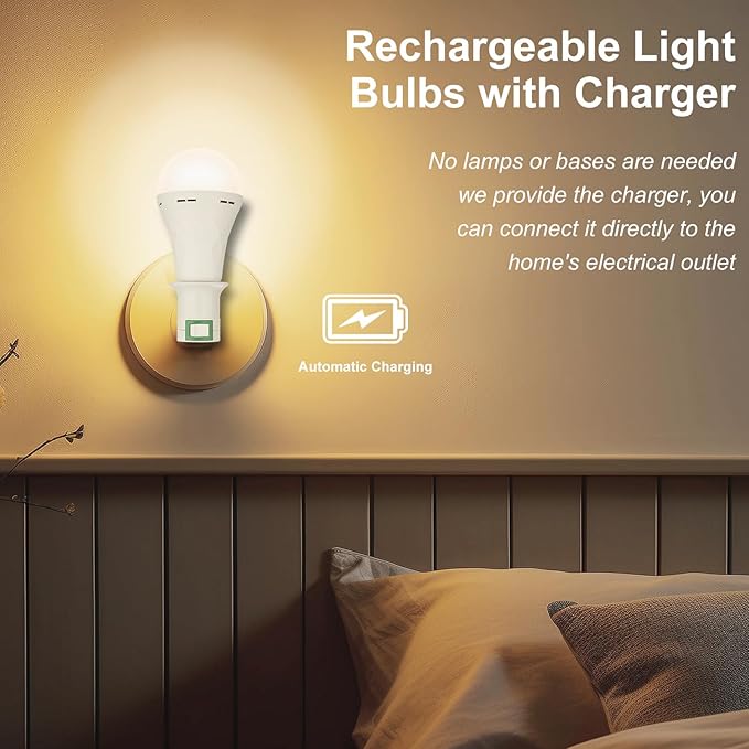 Ostwiki 2 Pack Rechargeable Light Bulb,Emergency Light Bulbs for Power Outage Hurricane Camping 9W E27 3000K Warm 1200mAh Battery Backup Soft Light Bulbs for Lamps,Battery Bulb