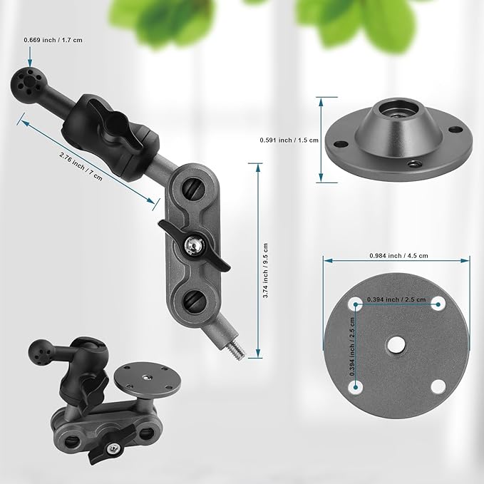Wall Mount Phone Holder Drilling Base Heavy Duty iPhone Stand,360° Adjustable 2-Stage Arms Mount for Wall/Desk/Car/Truck/Van Dashboard,Compatible with 3.5~7.5" iPhone/HTC/LG/Nexus/Huawei Smartphone