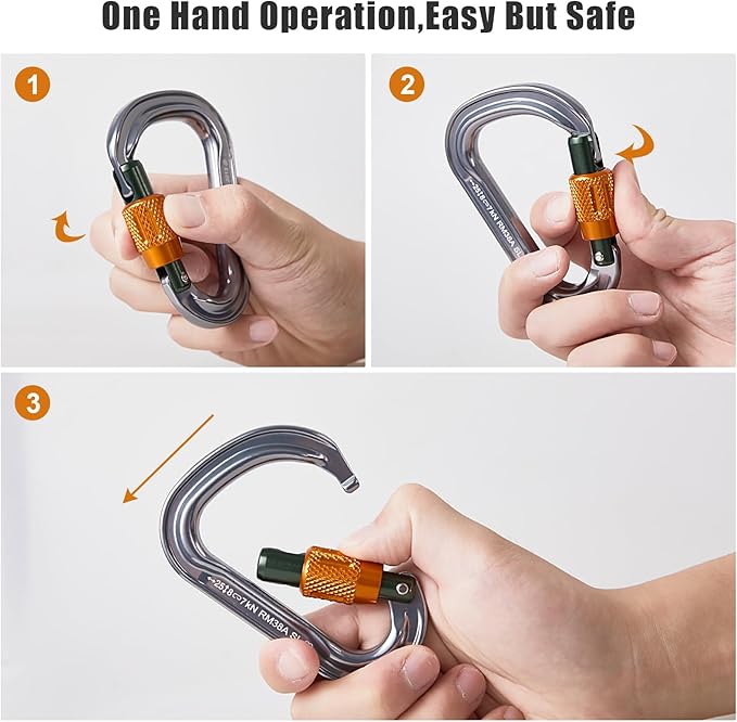 SOB Heavy Duty Steel Carabiner Clips -Auto Locking Climbing Carabiner, Industrial Strength Climbing Hooks for Keychains, Outdoor Gear, Backpacks, Hiking & Camping