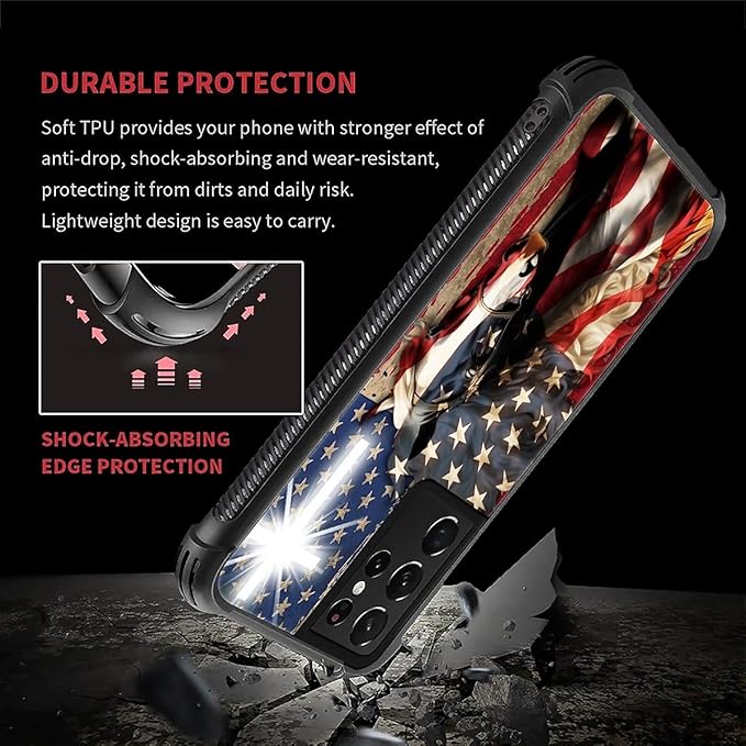 for Samsung Galaxy S21 Ultra Case, Red American Flag Horse Cross Pattern Graphic Design Girl Boy Soft Silicone Hard Acrylic Shock Protection for Samsung Galaxy S21 Ultra