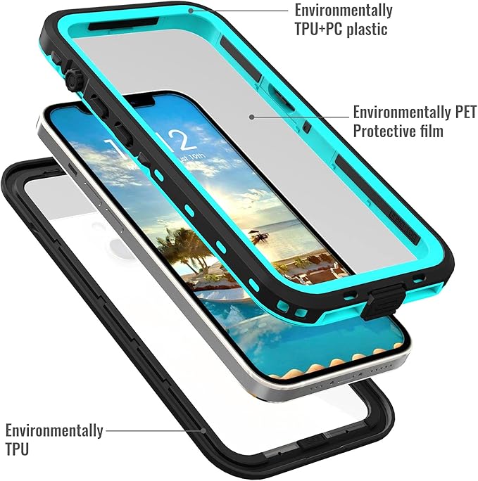 Waterproof Phone Case Compatible with iPhone 13, IP68 Waterproof Shockproof Dust-Proof Phone Case with Built in Screen Protector, Full Body Protective Case (Blue, iPhone 13)
