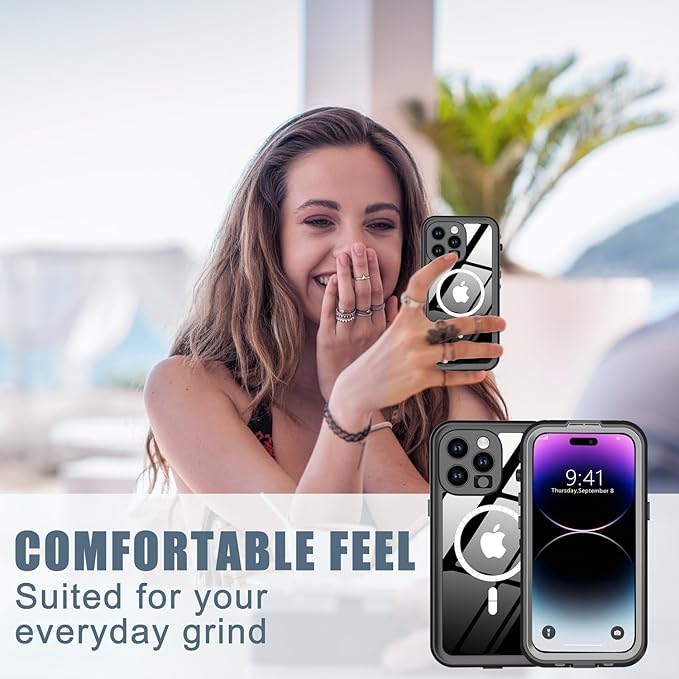 for iPhone 14 Pro Case Waterproof, [Shockproof] [Dustproof] [IP68 Waterproof] Full-Body Hard Case Built-in [Lens Screen Protection] for Diving Case (Black, for iPhone 14 Pro 6.1in)