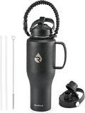 RAYMYLO Insulated Water Bottle 40oz (Cold for 48 Hrs), Stainless Steel Water Bottle with Handle & Straw Lid & Paracord Handle, Triple Wall Vacuum Leakproof Travel Flask, Fit in Any Car Cup Holder