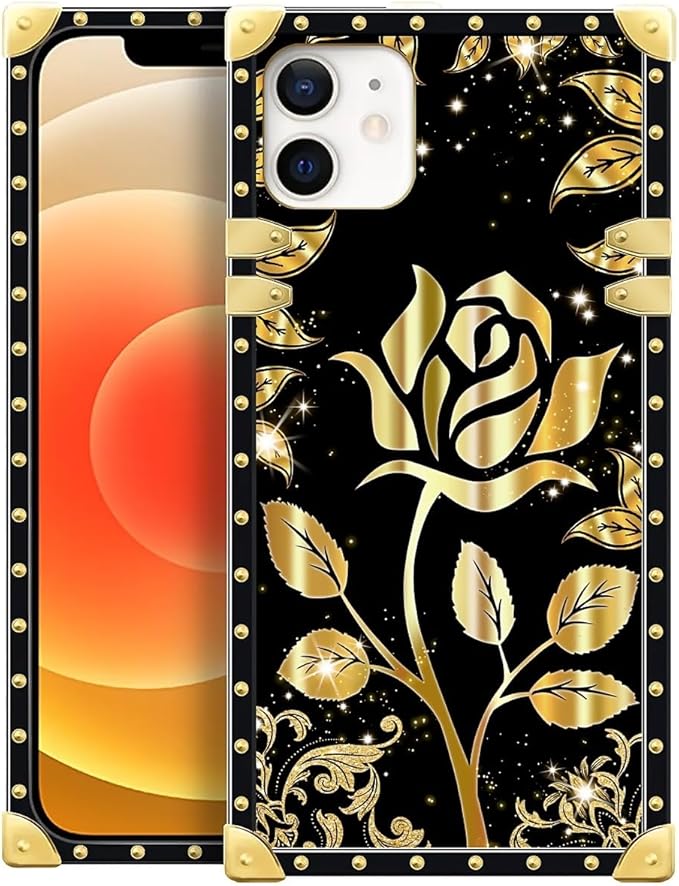 Compatible with iPhone 11 Case, Shine Gold Rose Luxury Golden Decoration for Girl Women Soft TPU Shockproof Protective Hard PC Back for iPhone 11