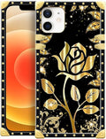 Compatible with iPhone 11 Case, Shine Gold Rose Luxury Golden Decoration for Girl Women Soft TPU Shockproof Protective Hard PC Back for iPhone 11