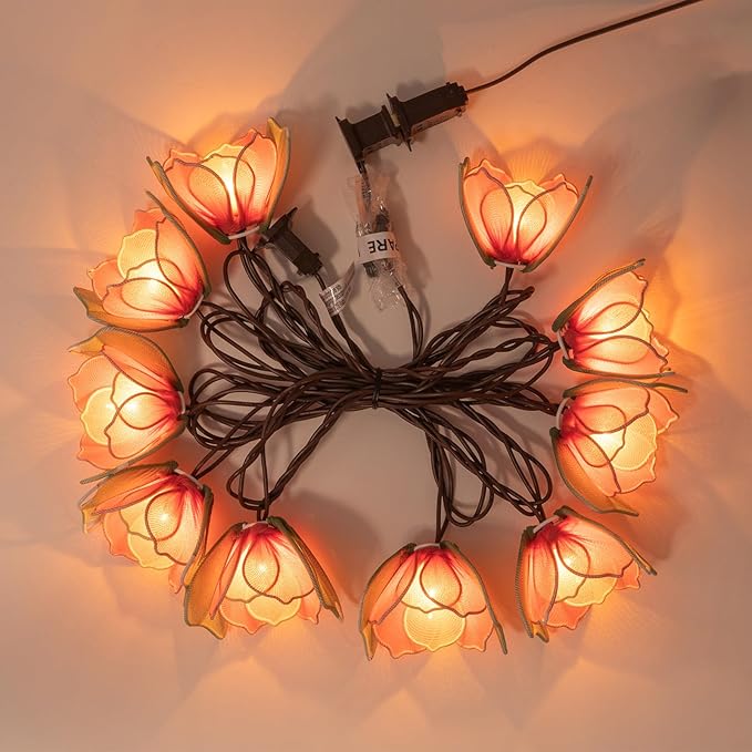 TWINKVILLA Decorative String Lights Plug in with 10 Bulbs, Flower Garland Fairy Lights Connectable Weatherproof Outdoor Indoor for Wedding Garden Pergola Bedroom Porch Floral Home Decor (Multicolor)