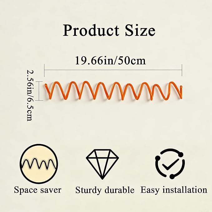 Orange Wall Mounted Coat Rack, Decoration Wave Shaped Wall Hooks, Multi-Purpose Hooks for Coat, Hat, Bag, Umbrella, Heavy-Duty Metal Rail for Bedrooms, Living Rooms, Bathrooms(19.69" x 2.56")