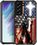 for Samsung Galaxy S21 Plus Case, Red American Flag Horse Cross Pattern Graphic Design Girl Boy Soft Silicone Hard Acrylic Shock Protection for Samsung Galaxy S21 Plus