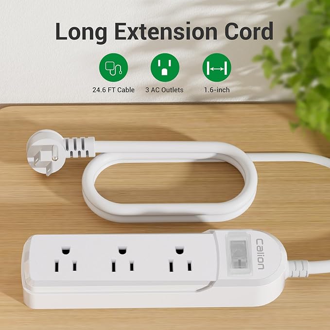Outdoor Power Strip Weatherproof - IPX6 Waterproof 24.6ft Extension Cord 3 Widely Outlets Overload Protection Shockproof Flat Plug Wall Mountable for Outdoor Indoor ETL,White