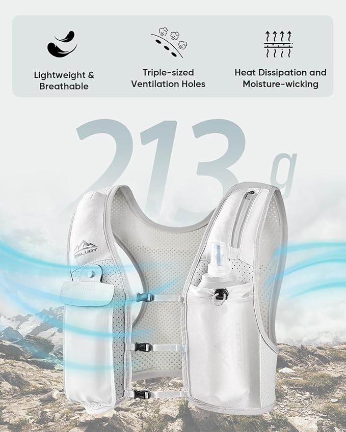 Zelvot Running Vest for Women Men, USA Original Patent, Adjustable Chest Straps Running Hydration Vest with 500ml Soft Flask, Lightweight Reflective Hydration Backpack for Marathon