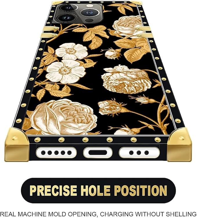 Compatible with iPhone 13 Pro Max Case, Blooming Rose Golden Flower Luxury Golden Decoration for Girl Women Soft TPU Shockproof Protective Hard PC Back for iPhone 13 Pro Max