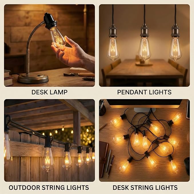 10 Pack ST40 Replacement Bulbs for Outdoor String Lights, 7W E17 Intermediate Base Clear Incandescent Edison Bulbs for Indoor Outdoor Patio Backyard Decor, Warm White