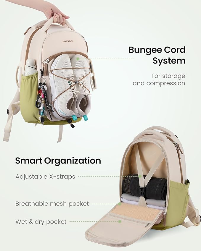LOVEVOOK Everyday Laptop Backpack for Women Men With Tumbler Holder,15.6inch Classic Travel Work College Teacher Carryon Backpack Purse,Waterproof Computer laptop Bag Hiking Backpack,Light khaki-Brown