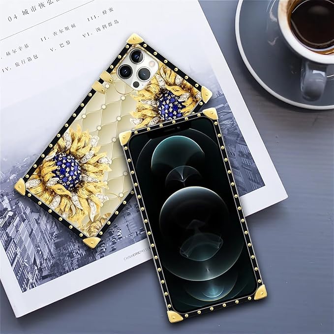 Compatible with iPhone 11 Pro Max Case, Sunflower Diamonds Leather Luxury Golden Decoration for Girl Women Soft TPU Shockproof Protective Hard PC Back for iPhone 11 Pro Max