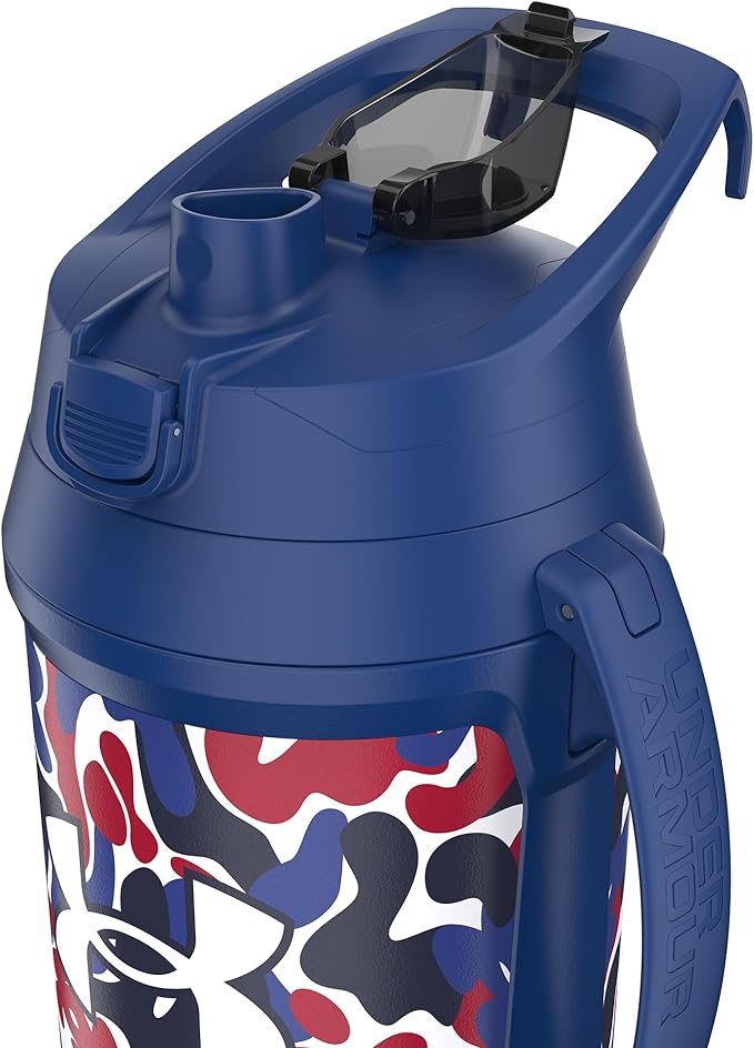 Under Armour Half Gallon Water Bottle Insulated, 64oz Insulated Water Bottle with Handle, Fence Hook, Leak Resistant, for Baseball, Football & More - Royal Hypercamo