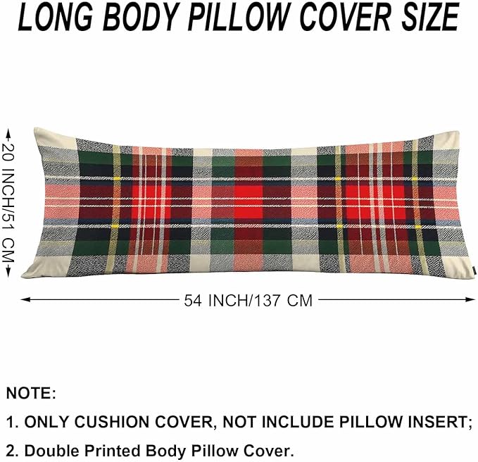 Plaid Decorative Body Pillowcase 20"X54", Scottish Tartan Buffalo Plaid Outdoor Body Pillow Covers Throw Pillow Cushion Covers Oversized Body Pillow Cases for Home Patio Office Red