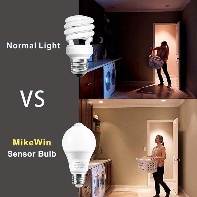 MikeWin Motion Sensor Light Bulbs Outdoor 2 Packs 13W(100W Equivalent) Security LED Bulb, Indoor E26, A19, 5000K Daylight Dusk to Dawn Bulb for Garage Front Door Porch Stairs Hallway