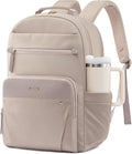 LOVEVOOK Laptop Backpack for Women with Leather Trim & Tumbler Pockets, 15.6" Work Backpack Purse, Travel Personal Item Bag, Carry On Business Computer Bag for Office, School, or Gift, Soft Milk