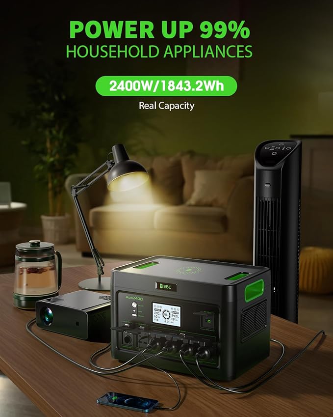 EBL 2400W Portable Power Station with 2x200W Solar Panel (Ship Separately), 1843Wh Solar Generator, LiFePO4 Battery Backup,for RV Trip,Camping,Home Emergency